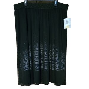 LLR LuLaRoe Lola Midi Skirt Black Gray Floral Print Plus Sz 3XL NWT